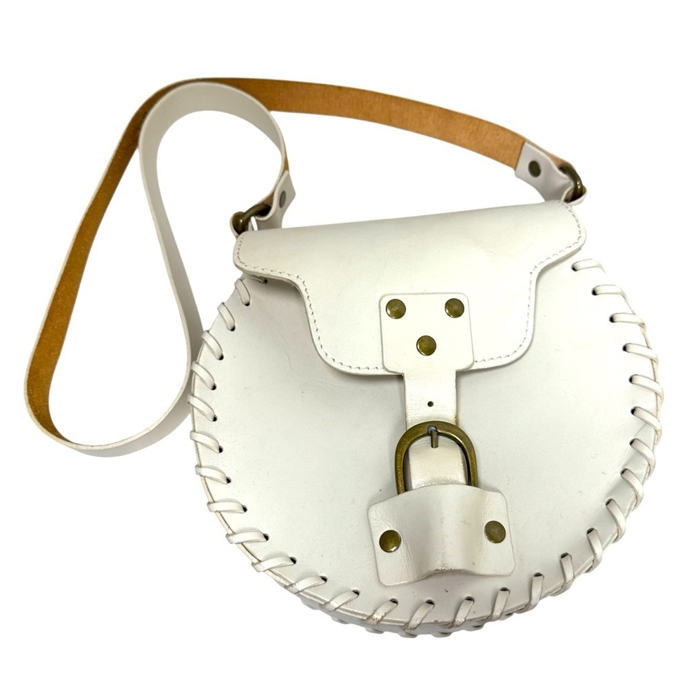 Ecote White BraidedLeather Round Crossbody Western Bag